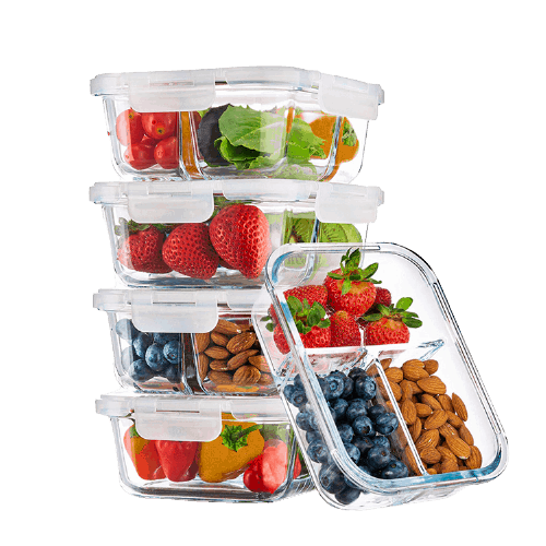 FineDine Dual Compartment Insulated Lunch Bag with Glass Meal Prep  Containers - 5-Piece Lunch Box with Containers & Ice Pack - 100%