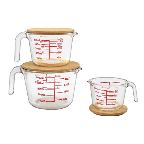 Glass Measuring Cup  Wthi Bamboo Lids