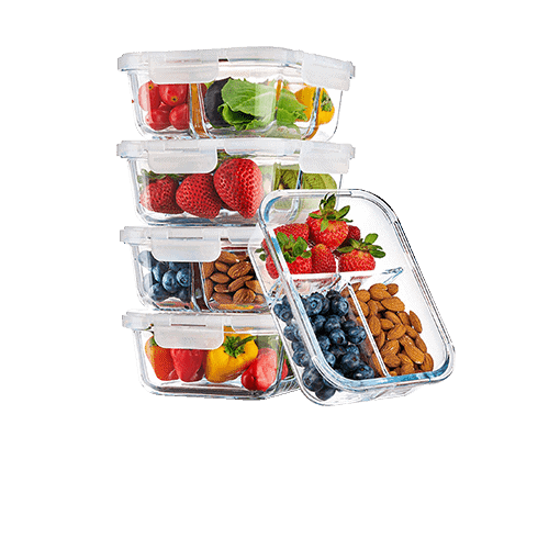Divided Glass Container with Green Lid - Eco-Friendly, Airtight, Versatile Food  Storage Solution