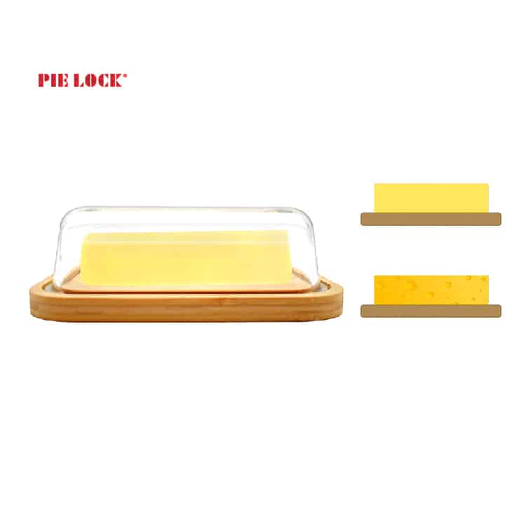 Butter Dish Glass with bamboo Lid for Storing Butter & Cream Cheese
