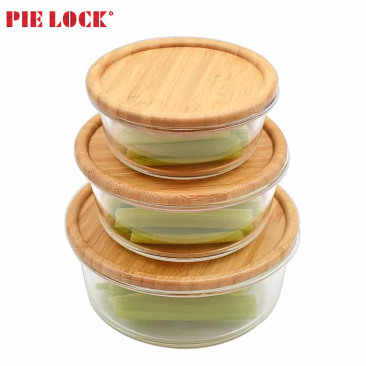 Live Bamboo Premium Round Glass Storage Containers with Bamboo