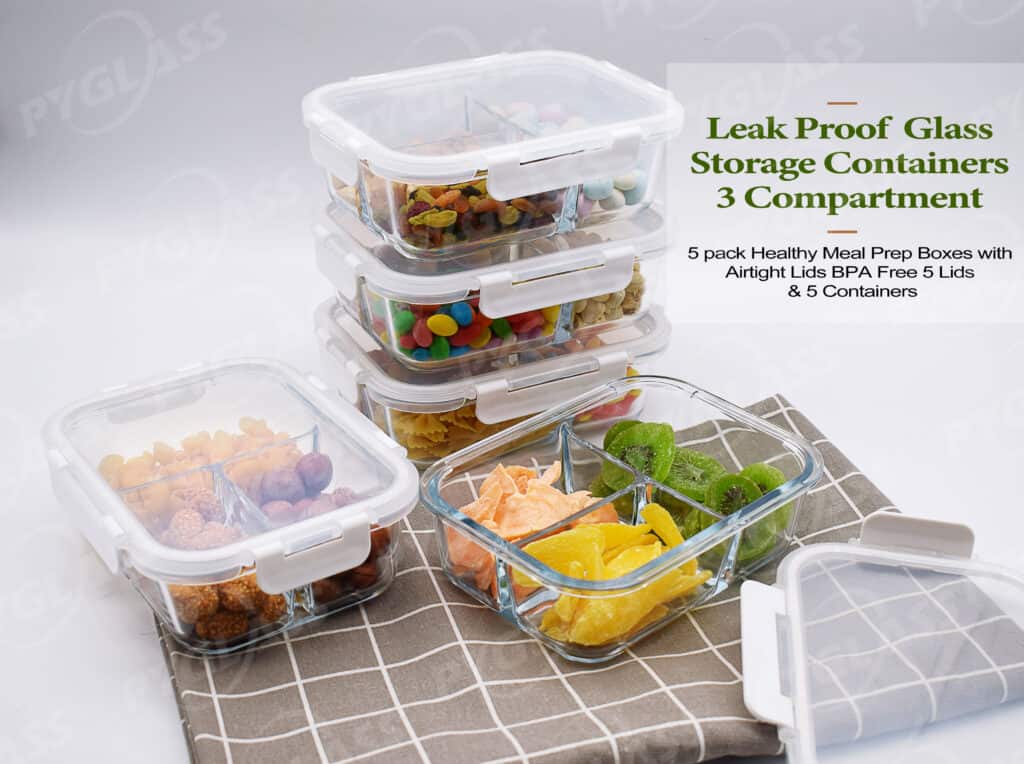 3 Compartment Glass Lunch Containers