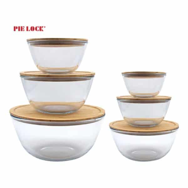 glass bowl set of 6 with bamboo cover wholesale