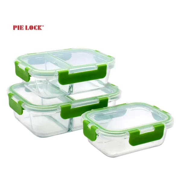 divided glass container & green lid