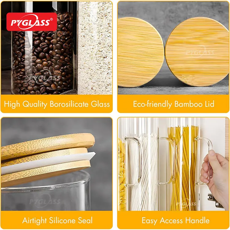 pyglass glass jar with bamboo lid wholesale | large glass storage containers with lids for kitchen organization
