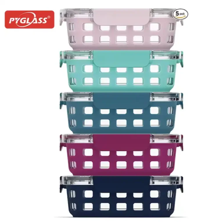 glass food storage container with silicone sleeve 5 pack setpyglass color 1