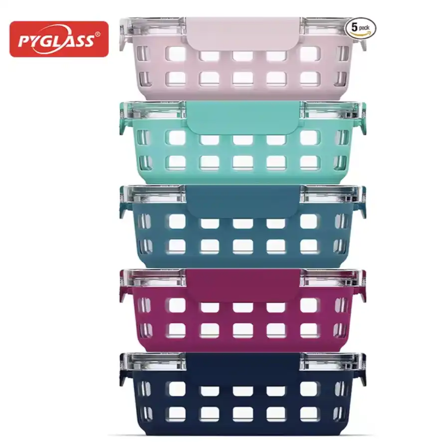 glass food storage container with silicone sleeve 5 pack setpyglass color 1