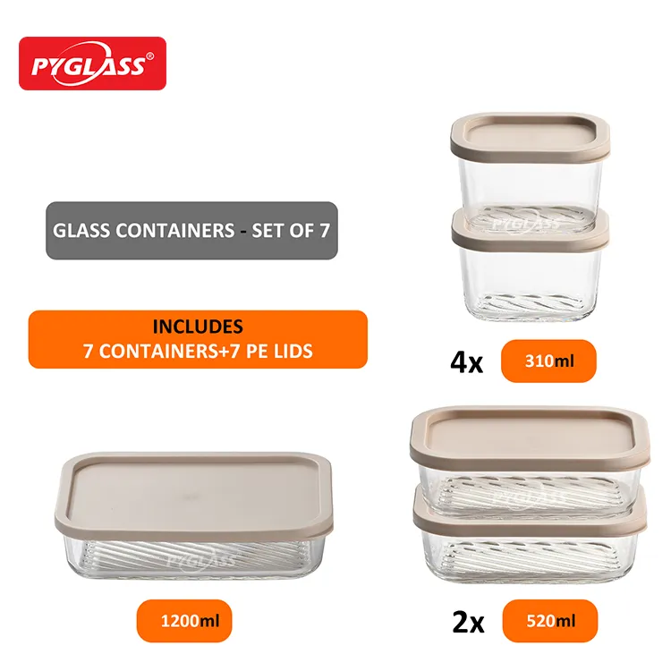 recipientes de vidro personalizados para armazenamento de alimentos conjuntos de design com fundo texturizado recipientes de vidro para alimentos com tampas e seguros para micro-ondas - conjunto de 7 recipientes de vidro borossilicato para armazenamento de alimentos014094 1 (2)