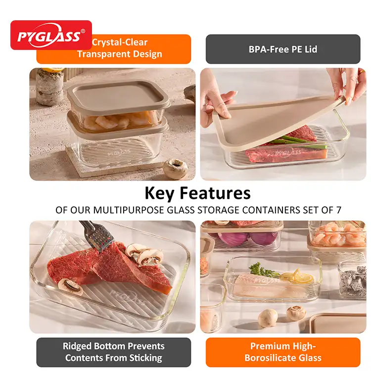 recipientes de vidro personalizados para armazenamento de alimentos conjuntos de design com fundo texturizado recipientes de vidro para alimentos com tampas e seguros para micro-ondas - conjunto de 7 recipientes de vidro borossilicato para armazenamento de alimentos014094 1 (4)