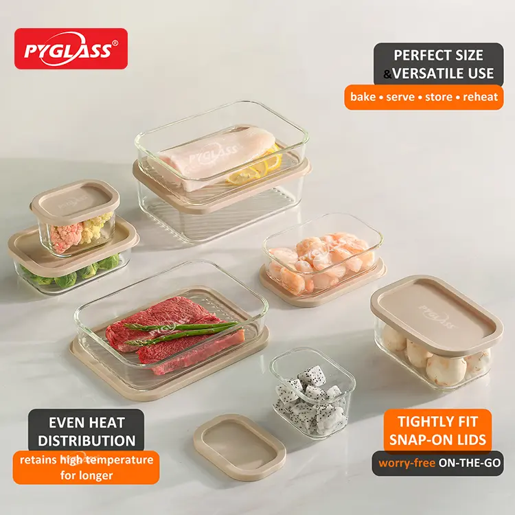 Recipientes de vidro personalizados para armazenamento de alimentos com fundo texturizado Conjuntos de recipientes de vidro para alimentos com tampas e seguros para micro-ondas - conjunto de 7 recipientes de vidro borossilicato para armazenamento de alimentos014094 1 (7)