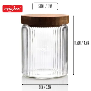 стеклянные банки с крышками оптом | oem odm стеклянная банка производитель Китай - pyglass竖条纹储物罐 相思木盖子 3件套3
