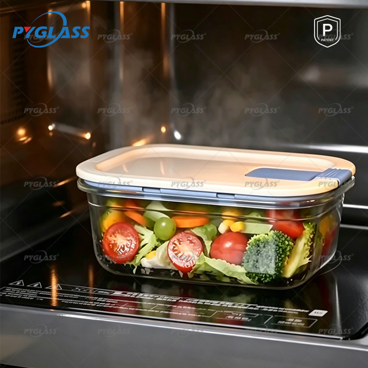 borosilicate glass food storage container | one click airtight lid | pyglass